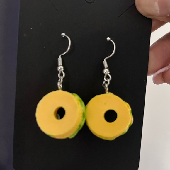 Green Donut Earrings with Floral Accent - Picture 2 of 2